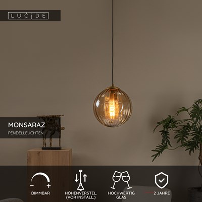 Lucide MONSARAZ - Pendelleuchten - Ø 25 cm - 1xE27 - Amber